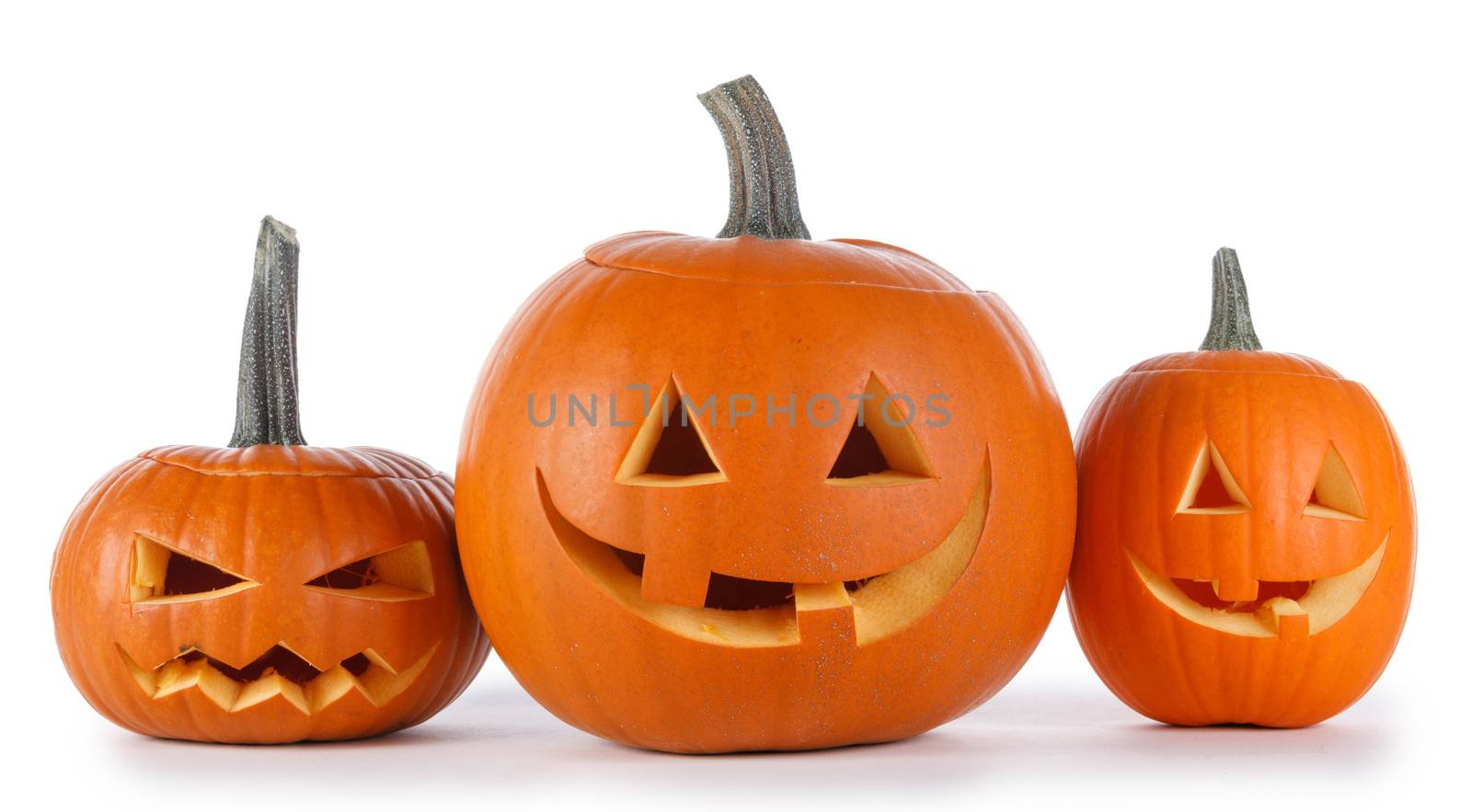 Three Halloween Pumpkins isolated on white background