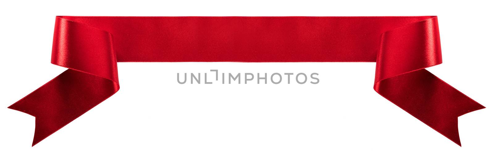 Red satin ribbon banner isolated on white background