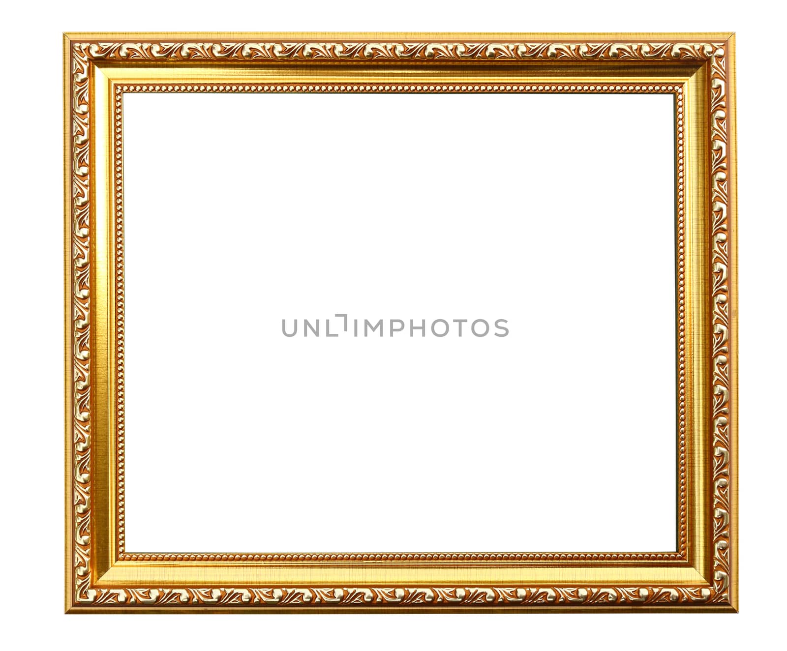 Golden photo frame isolated on white background, clipping path.