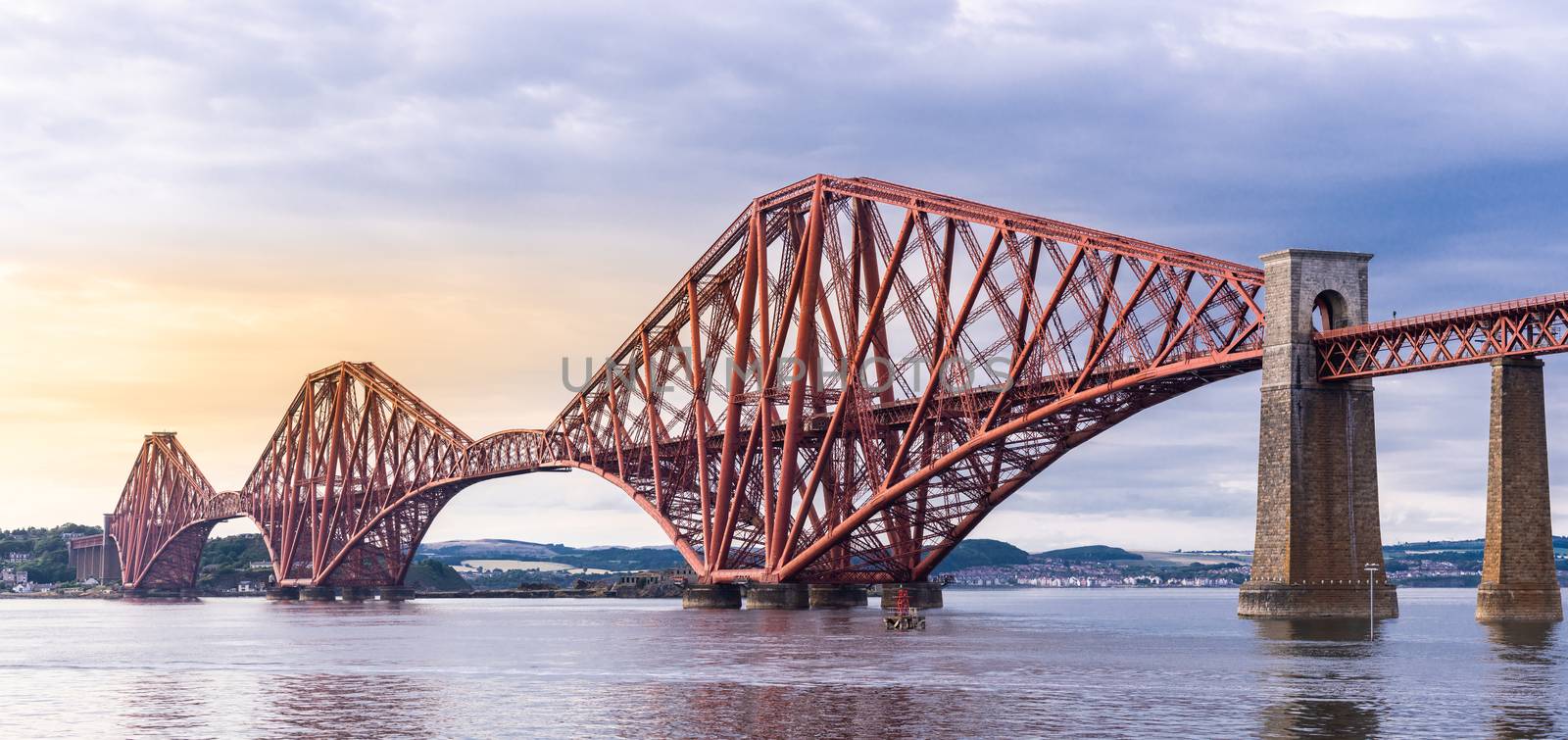 Panoramic view, The Forth bridge, UNESCO world heritage site railway bridge in Edinburgh Scotland UK.