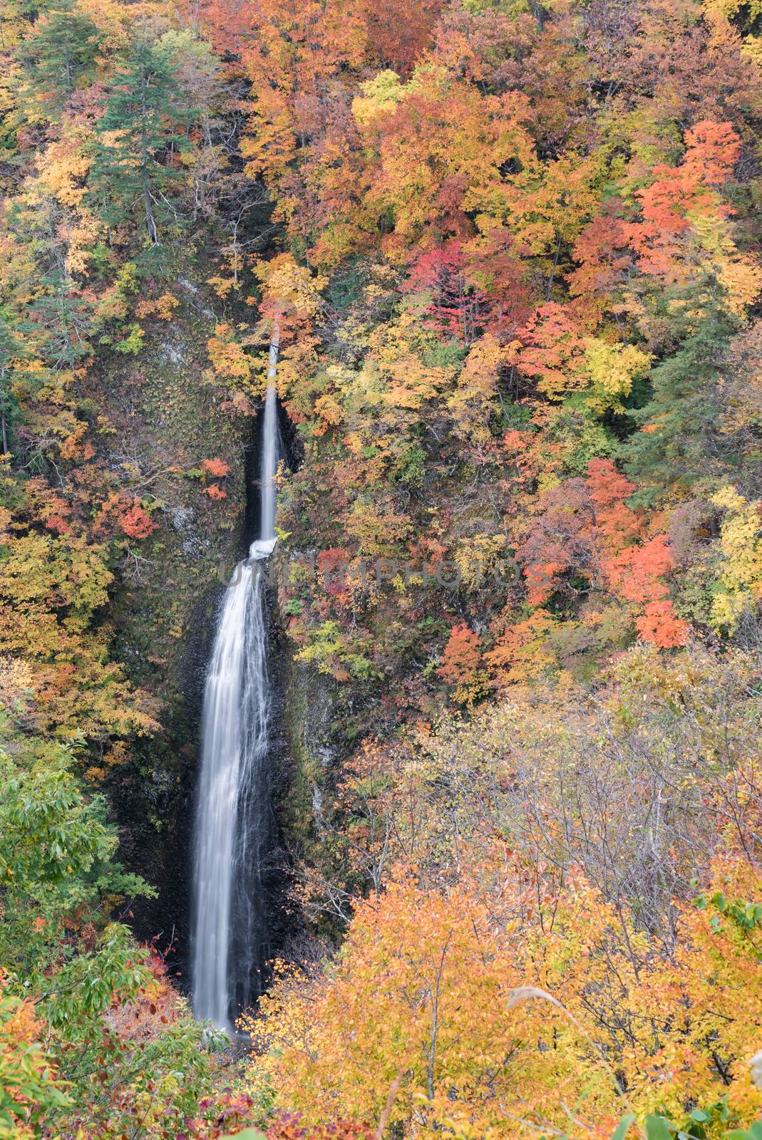 Tsumijikura Taki waterfall in autumn Fall season at Fukushima Japan