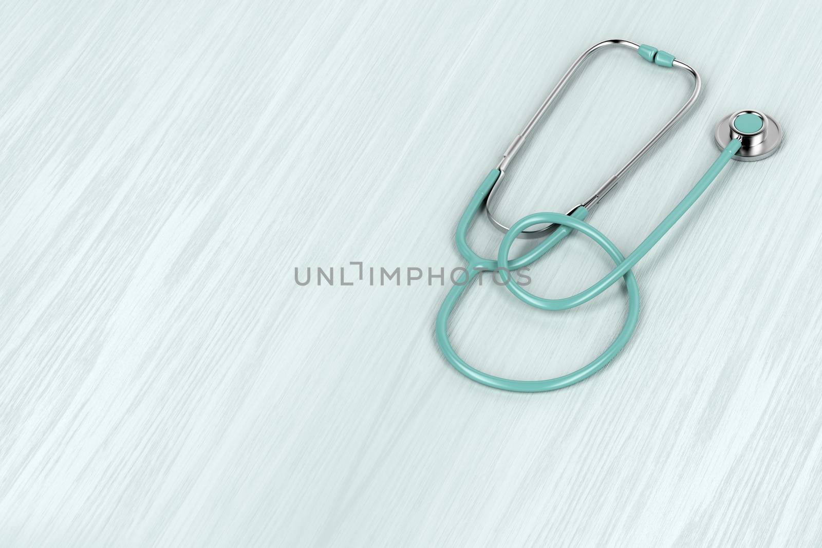 Stethoscope on wood table, 3D illustration