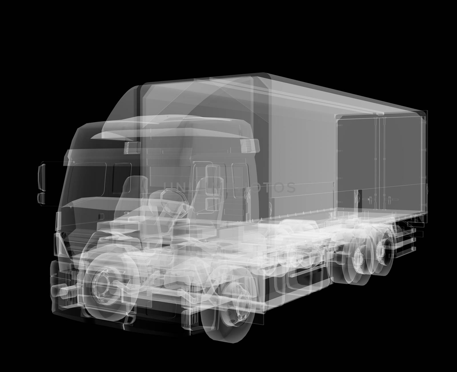 Truck x-ray on black background. 3D illustration