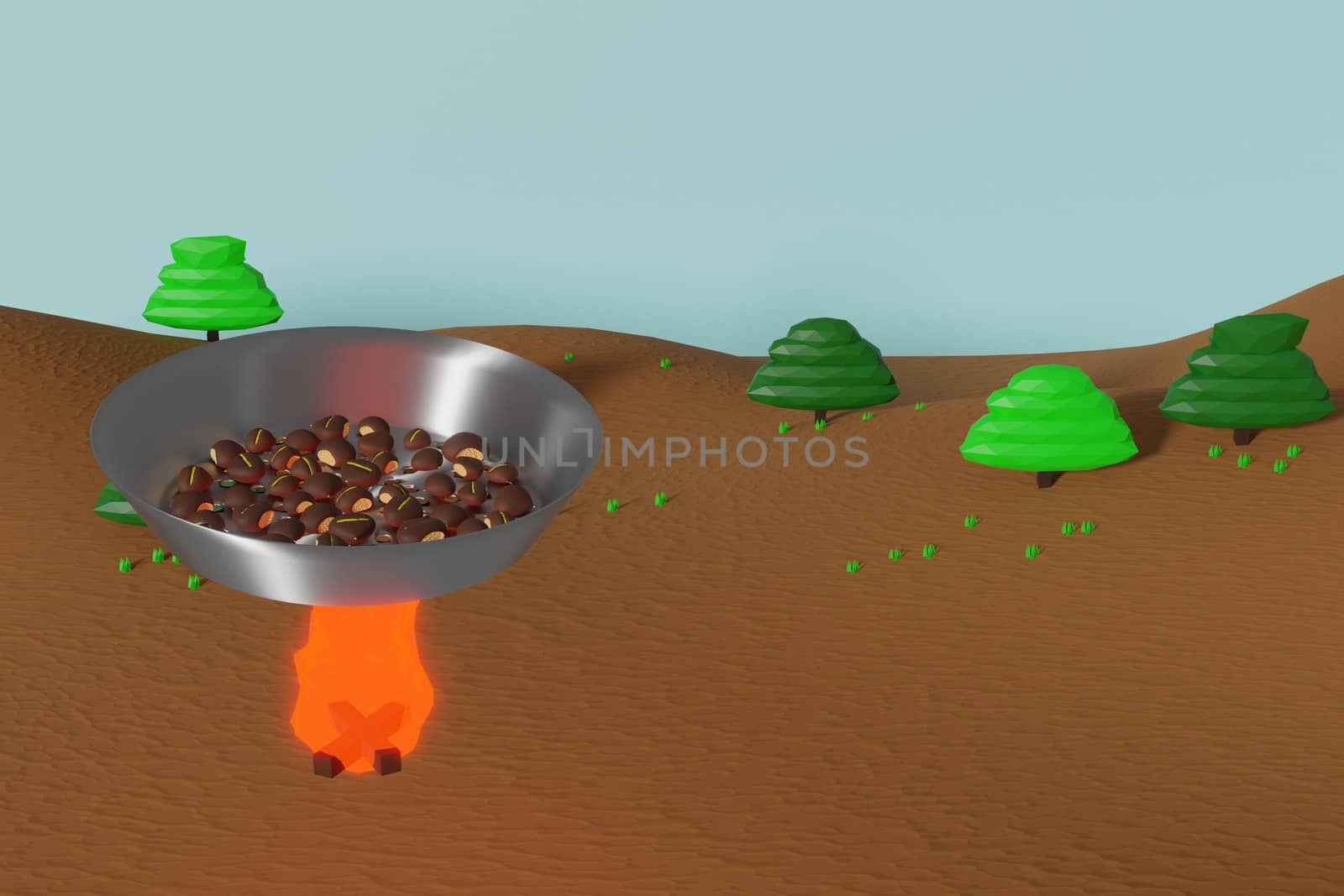 3d illustration of an autumn scene with chestnut pan on the fire by giuseppe_capellupo