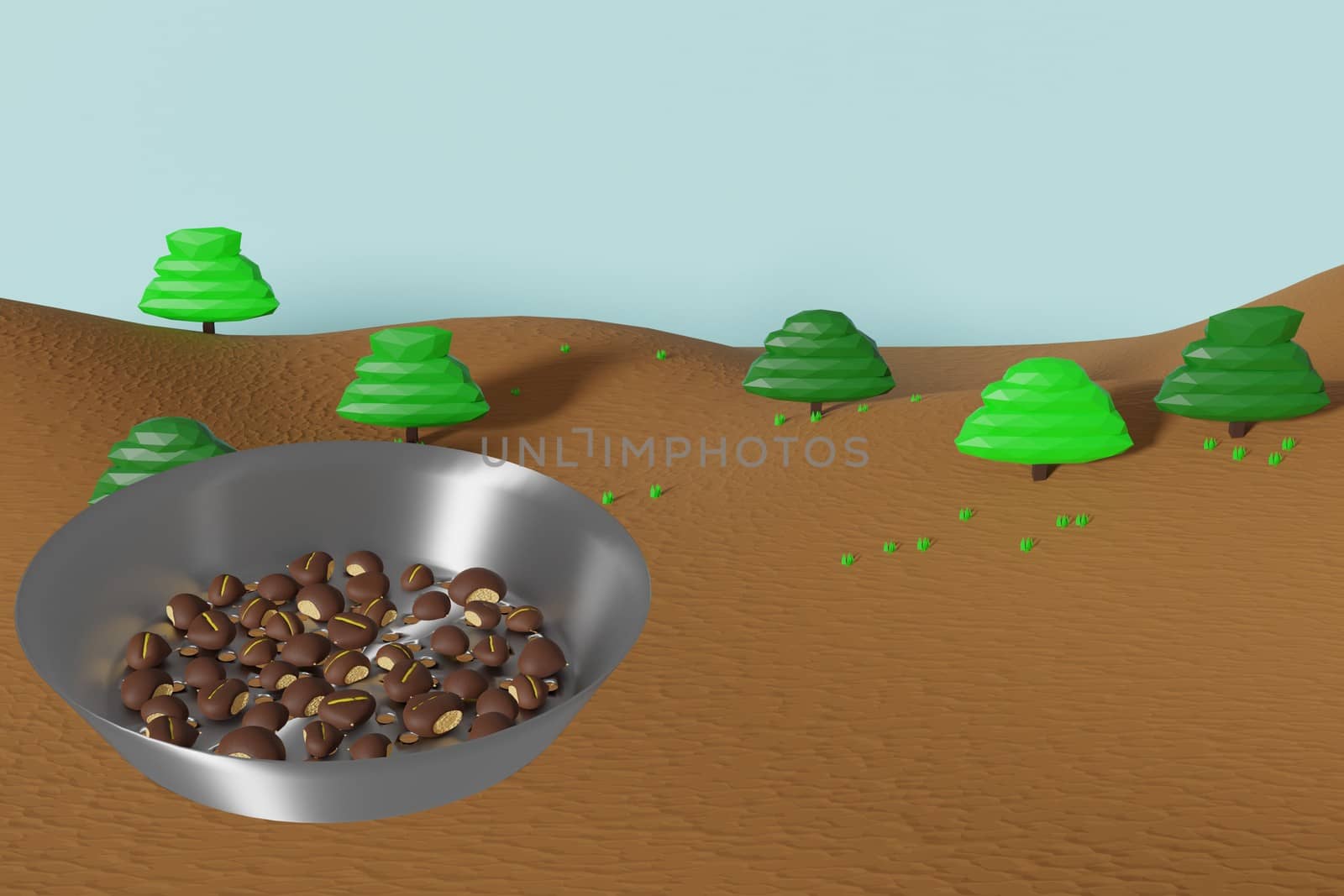 3d illustration of a chestnut pan containing roasted chestnuts by giuseppe_capellupo