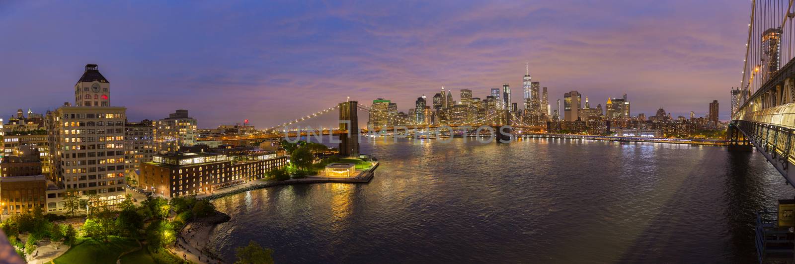 Brooklyn Bridge and Lower Manhattan skyline at night, New York city, USA. by kasto