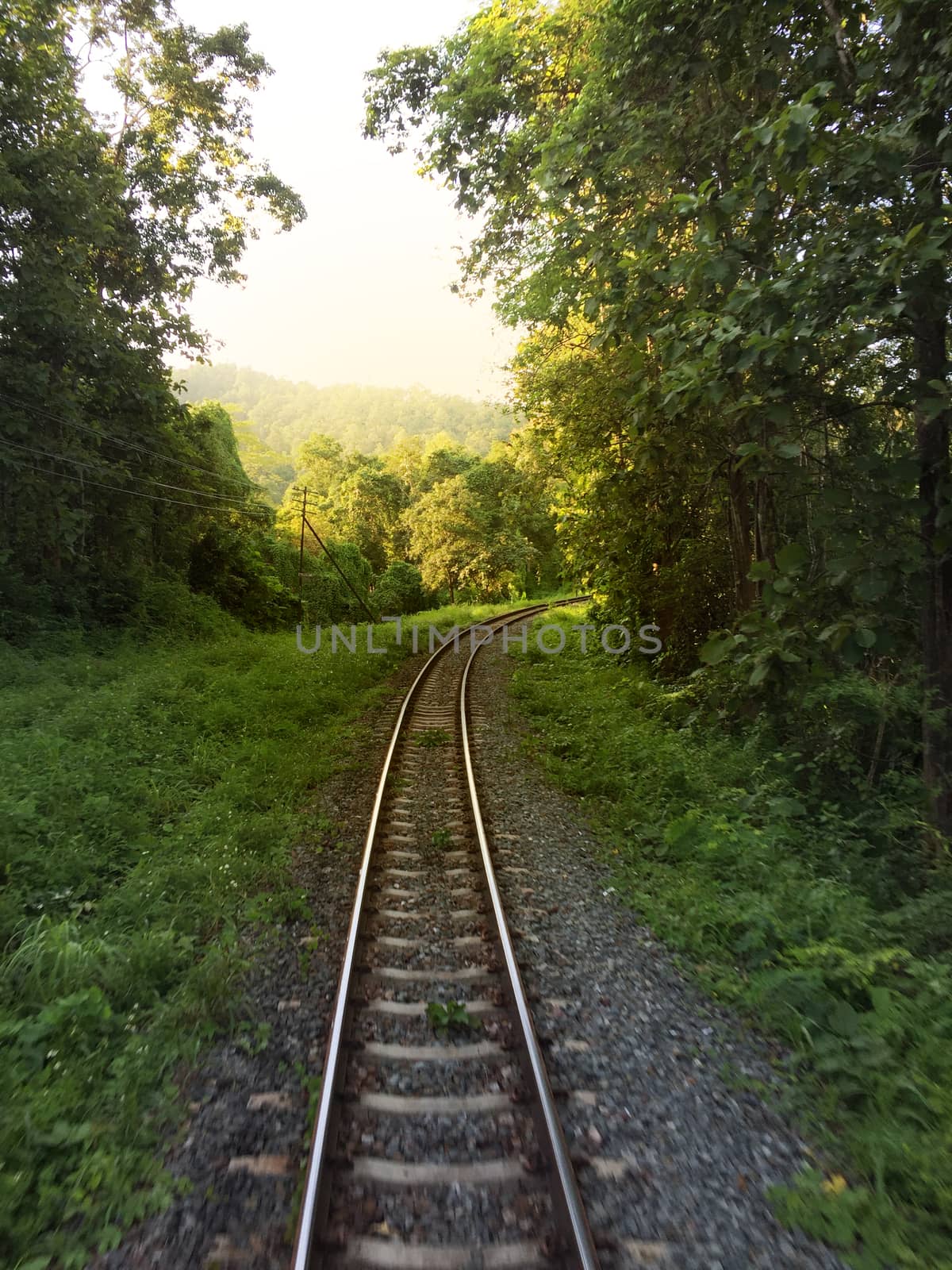 Railway tracks in a rural scene , Thai train travel routes