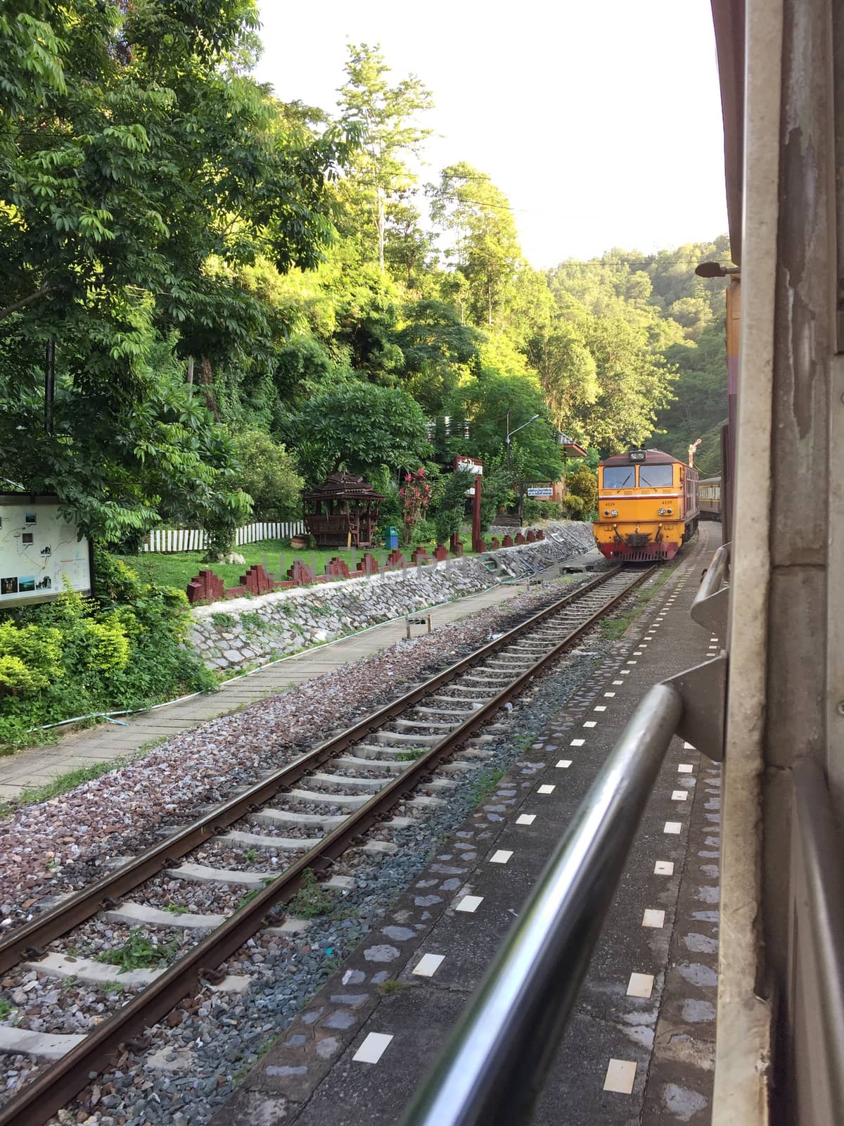 Railway tracks in a rural scene , Thai train travel routes