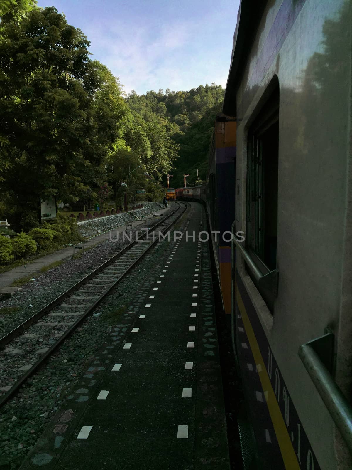 Railway tracks in a rural scene , Thai train travel routes
