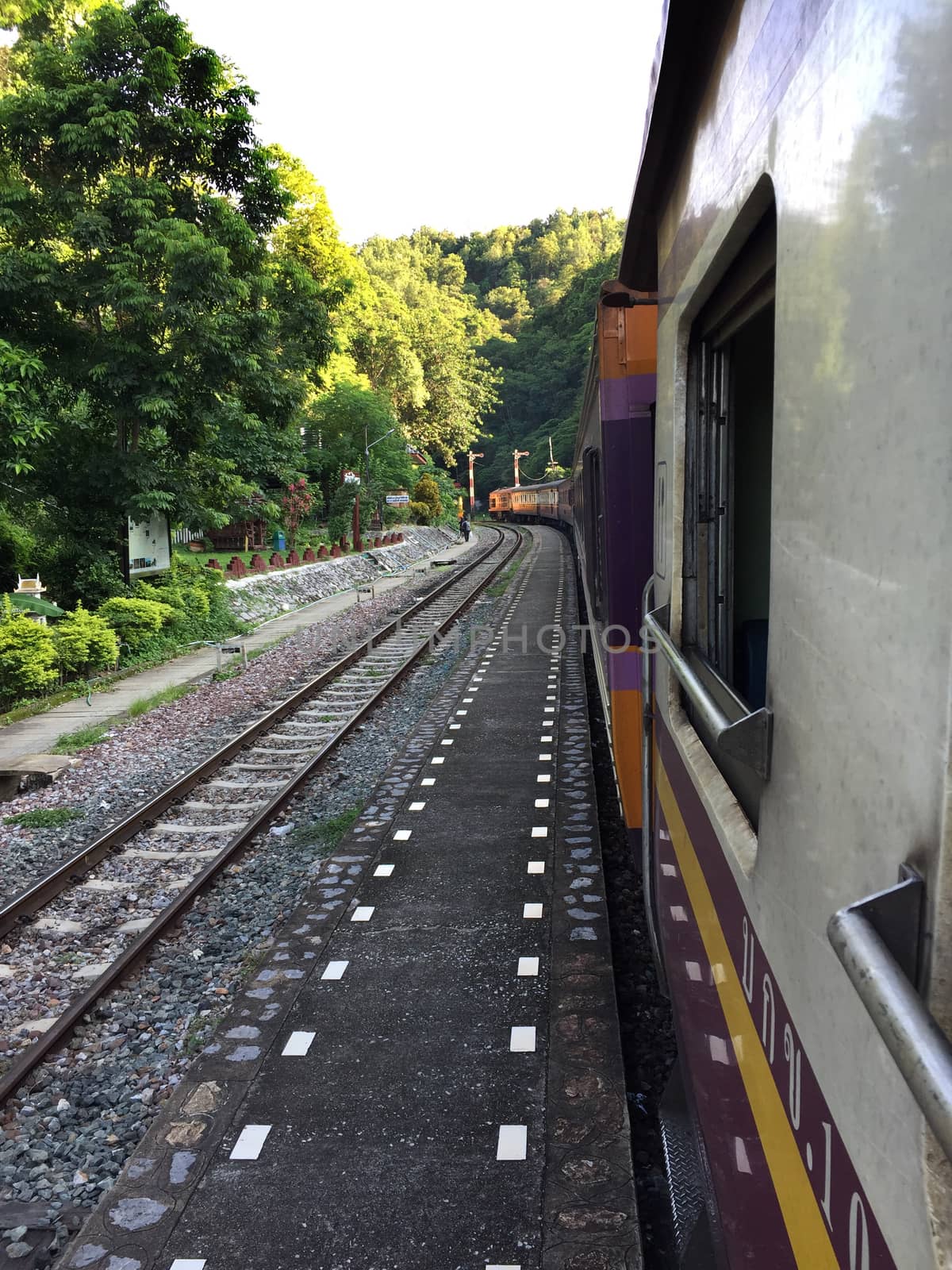 Railway tracks in a rural scene , Thai train travel routes