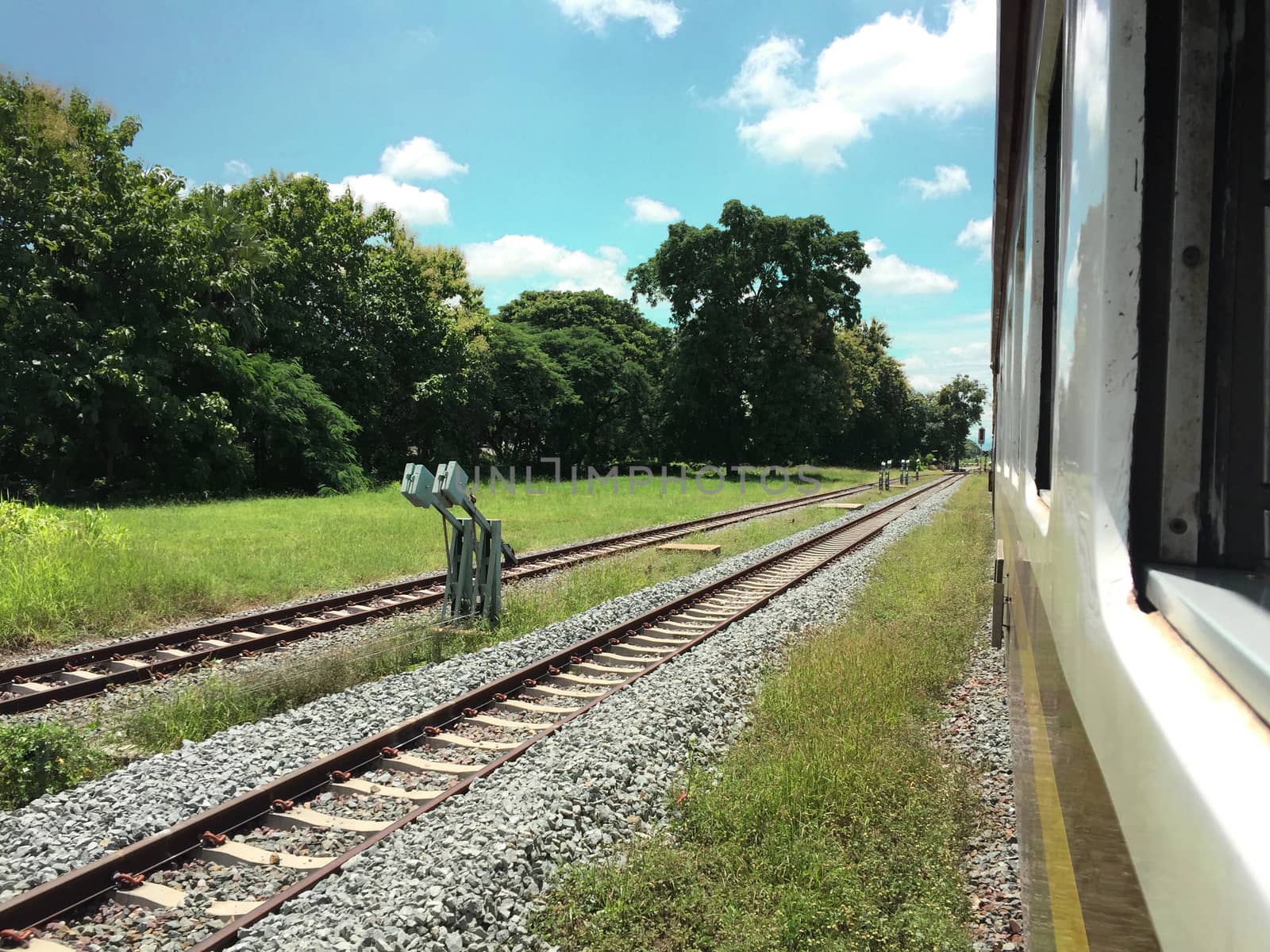Railway tracks in a rural scene , Thai train travel routes
