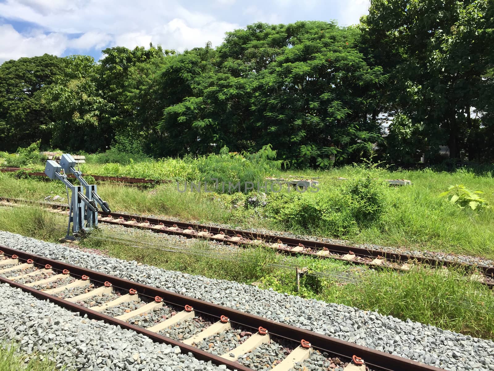 Railway tracks in a rural scene , Thai train travel routes