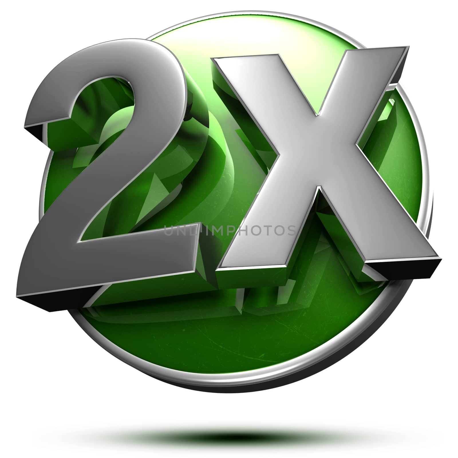2x 3d rendering on the green circle behind the white background.(with Clipping Path).