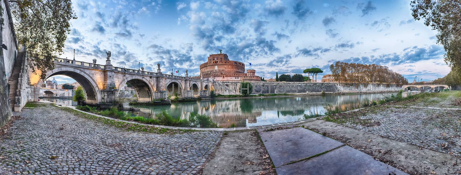 Panoramic view of Castel Sant'Angelo fortress and bridge, Rome,  by marcorubino