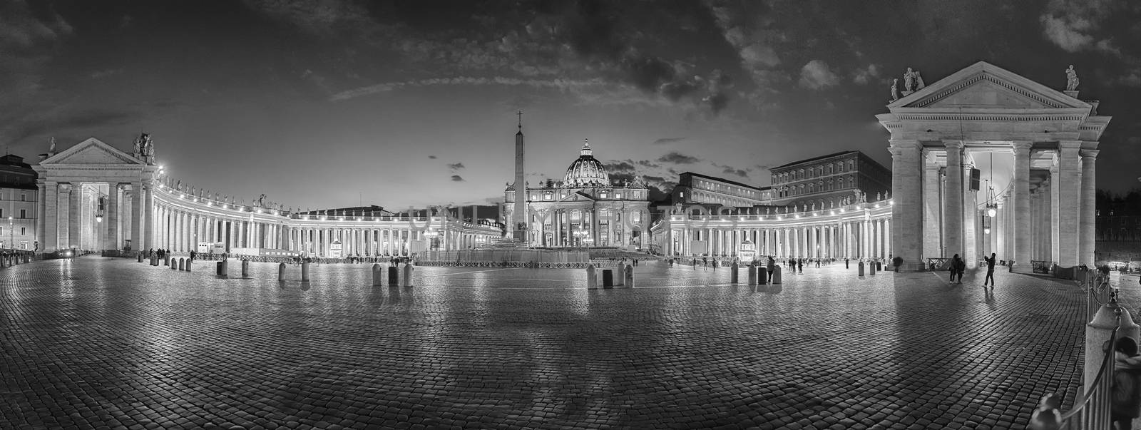 Panoramic night view of St. Peter's square in Rome, Italy by marcorubino