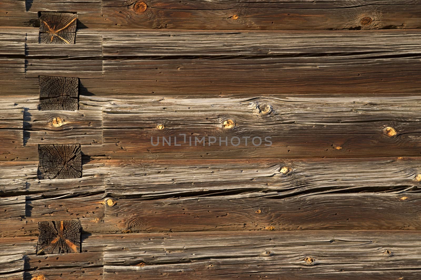 Old Log Cabin Wall Texture. Dark Rustic House Log Wall. Horizontal Timbered Background.
