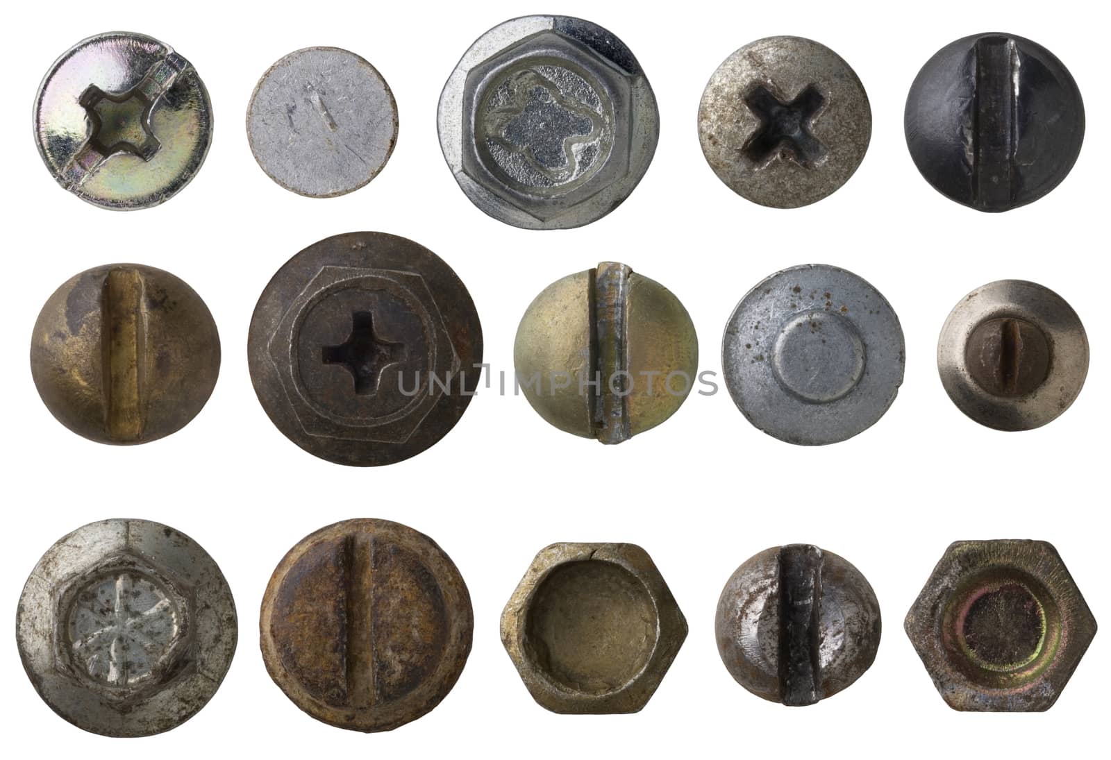 screw and bolts heads isolated on white background 