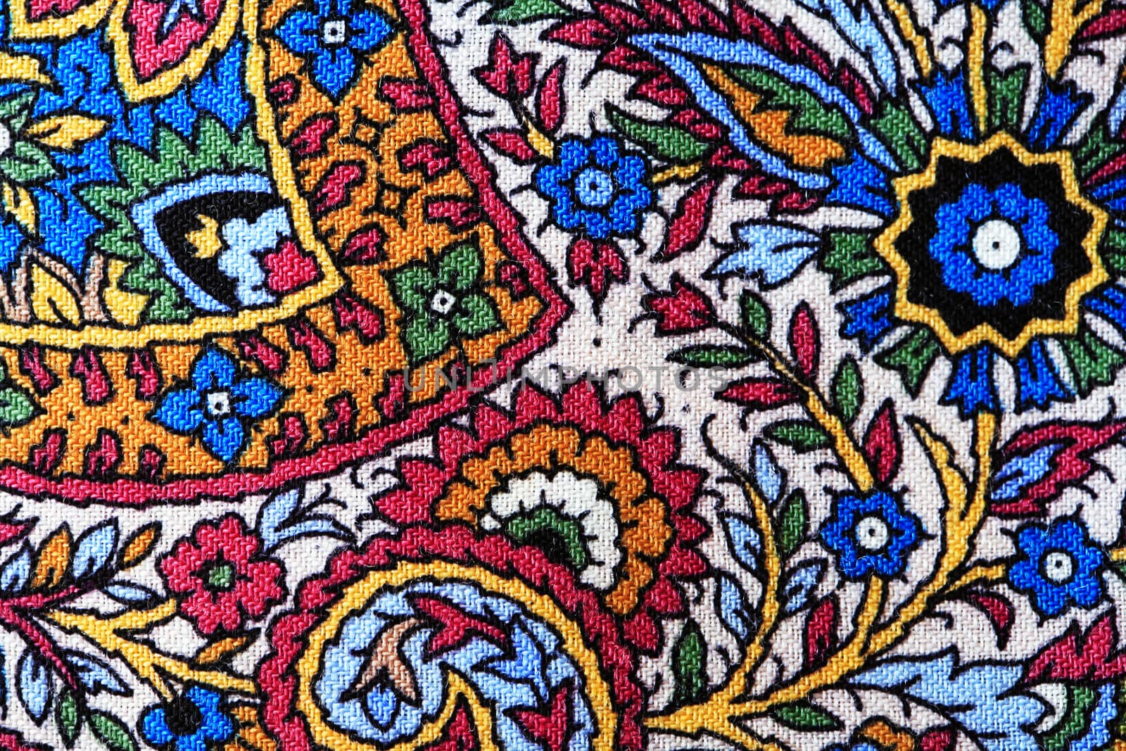 Bright cloth background. Closeup of traditional Russian fabric