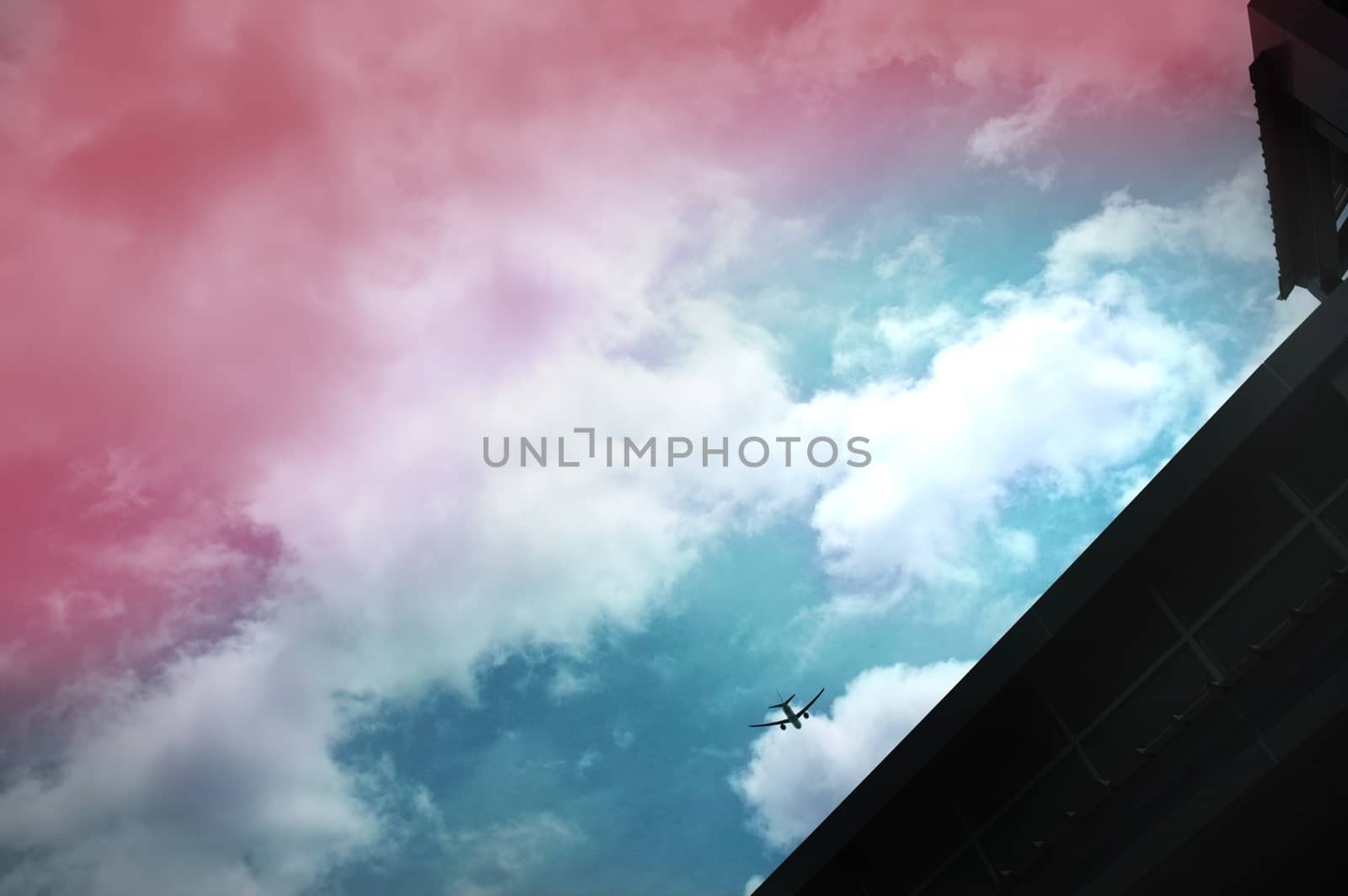 Silhouette Airplane in the beautiful sky