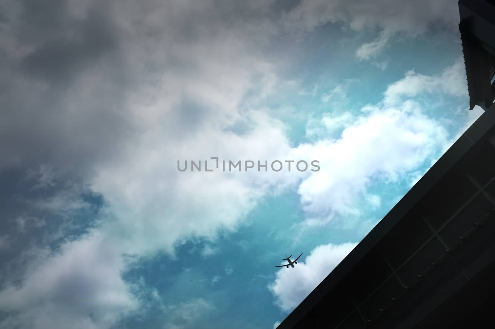 Silhouette Airplane in the beautiful sky