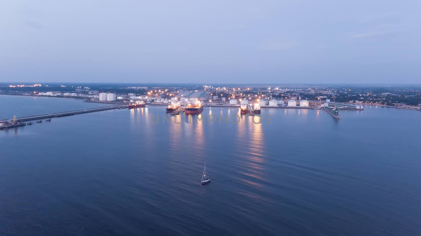 Harbor Ventspils Latvia Aerial view of countryside drone top view by desant7474