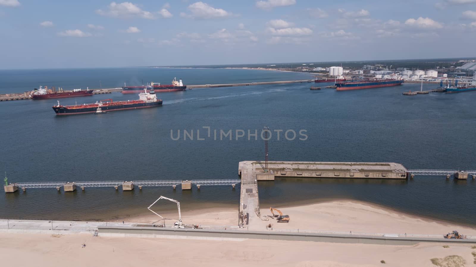 Harbor Ventspils Latvia Aerial view of countryside drone top view by desant7474