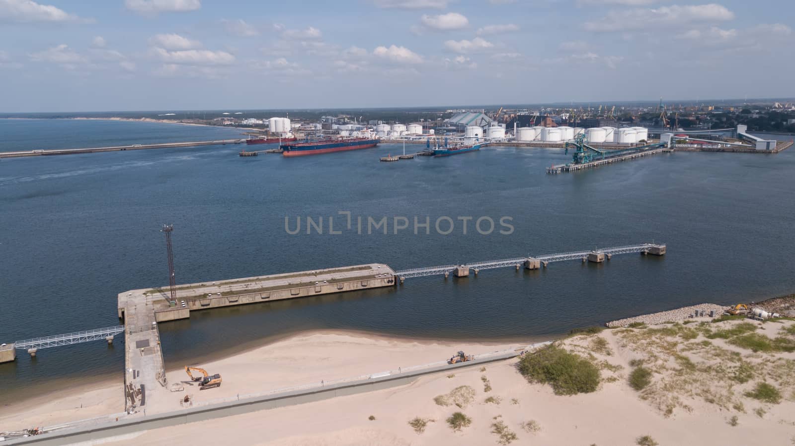 Harbor Ventspils Latvia Aerial view of countryside drone top view