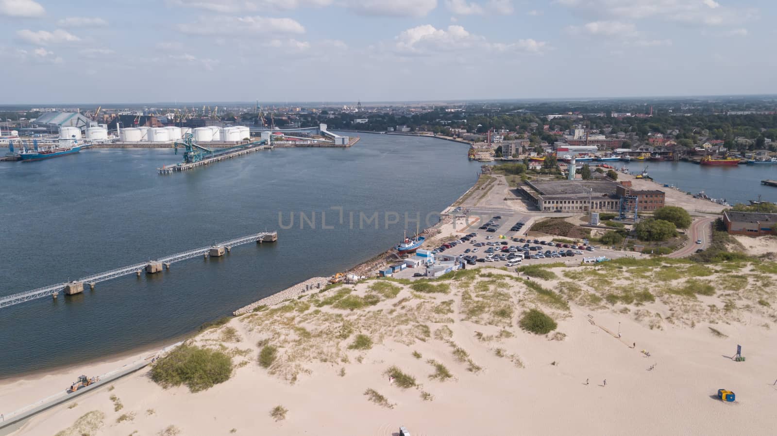 Harbor Ventspils Latvia Aerial view of countryside drone top view by desant7474