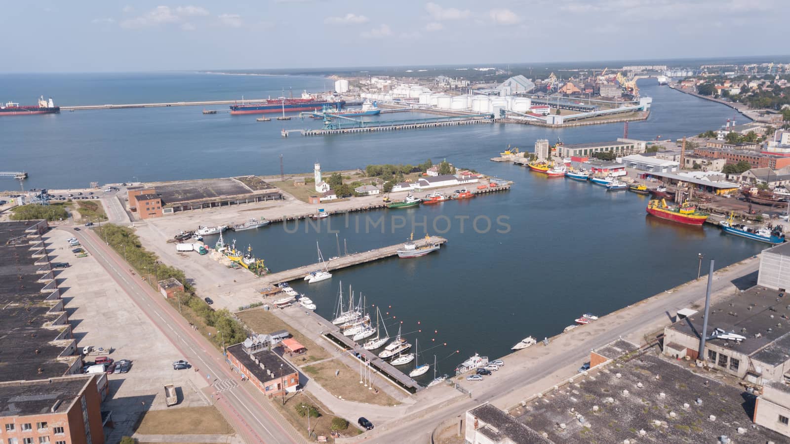 Harbor Ventspils Latvia Aerial view of countryside drone top view