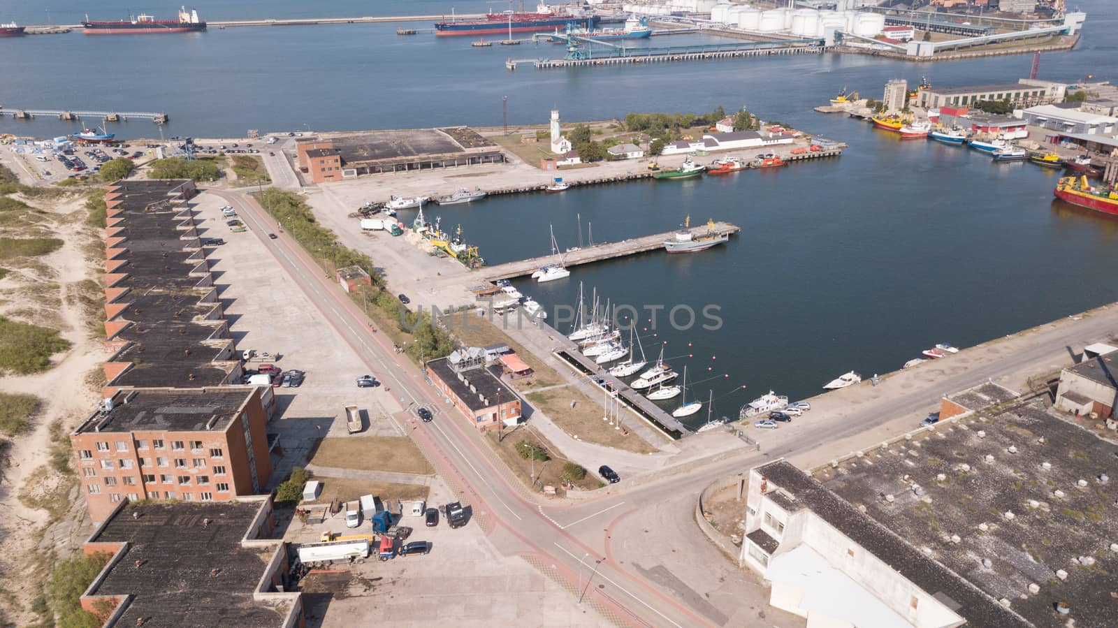 Harbor Ventspils Latvia Aerial view of countryside drone top view by desant7474