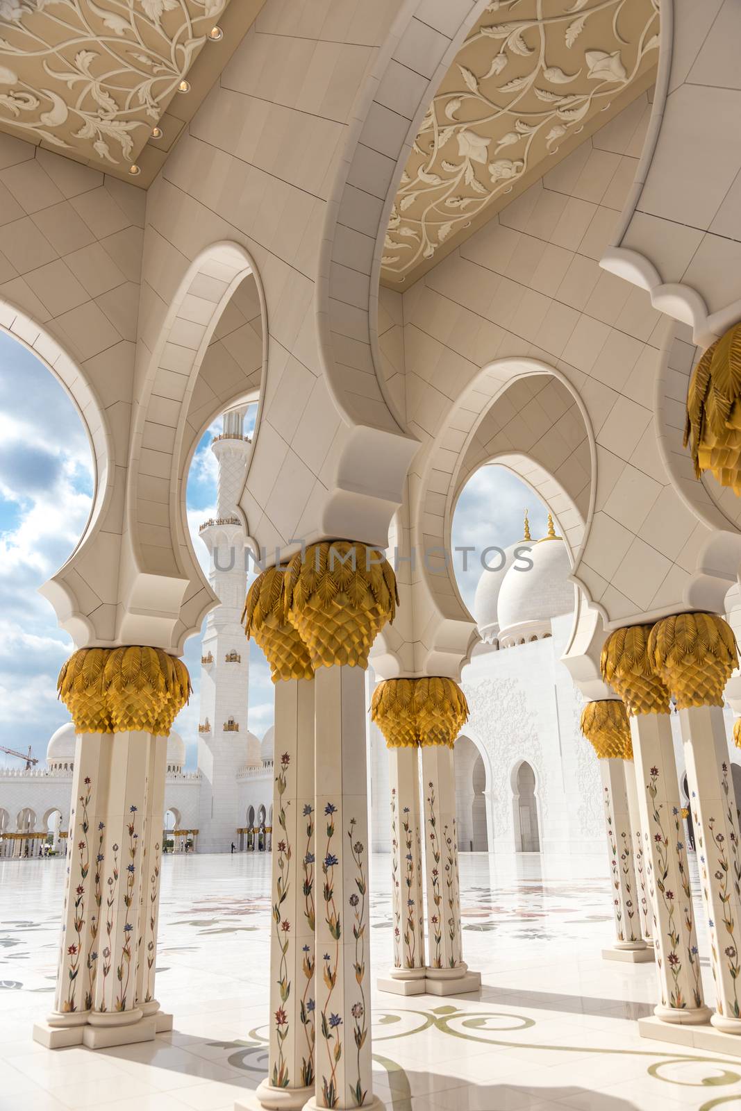 Architectural details from Sheikh Zayed Grand Mosque in Abu Dhabi, United Arab Emirates.