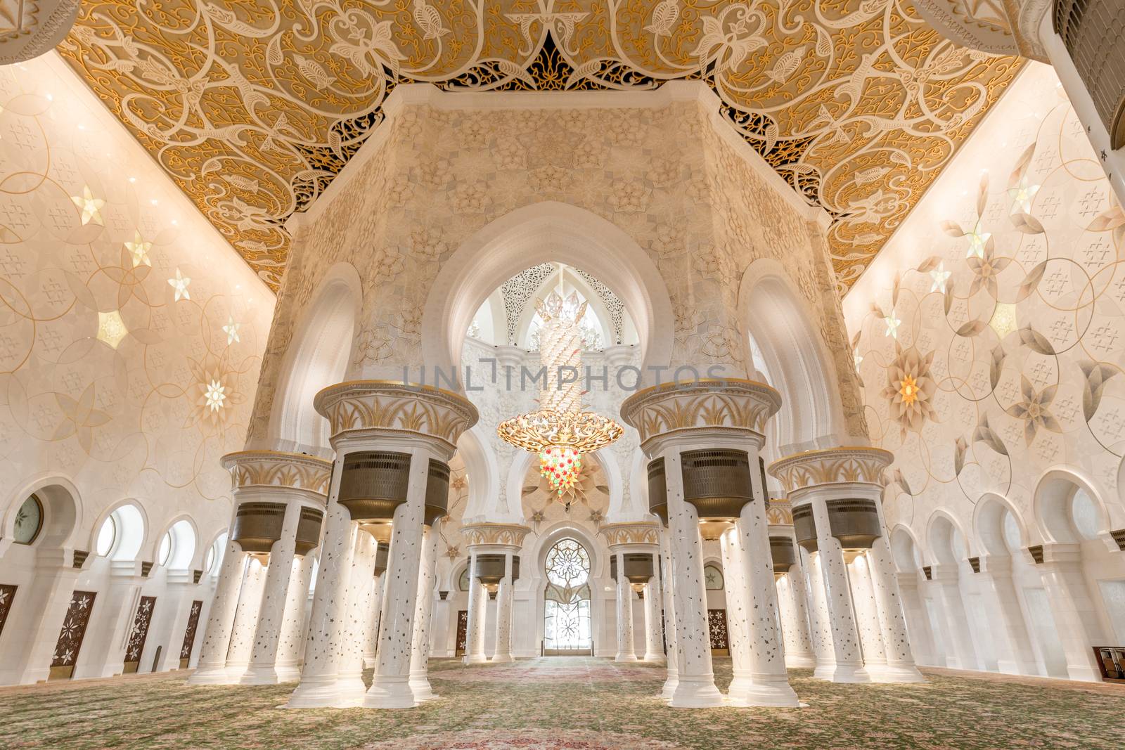 Sheikh Zayed Grand Mosque in Abu Dhabi, UAE, beautiful interior.