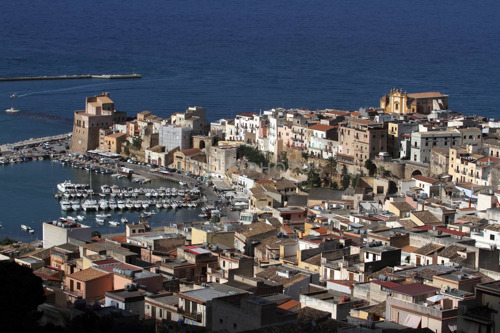 Castellammare del Golfo, Italy - June 29, 2016: overview of the seaside town of Castellammare del Golfo