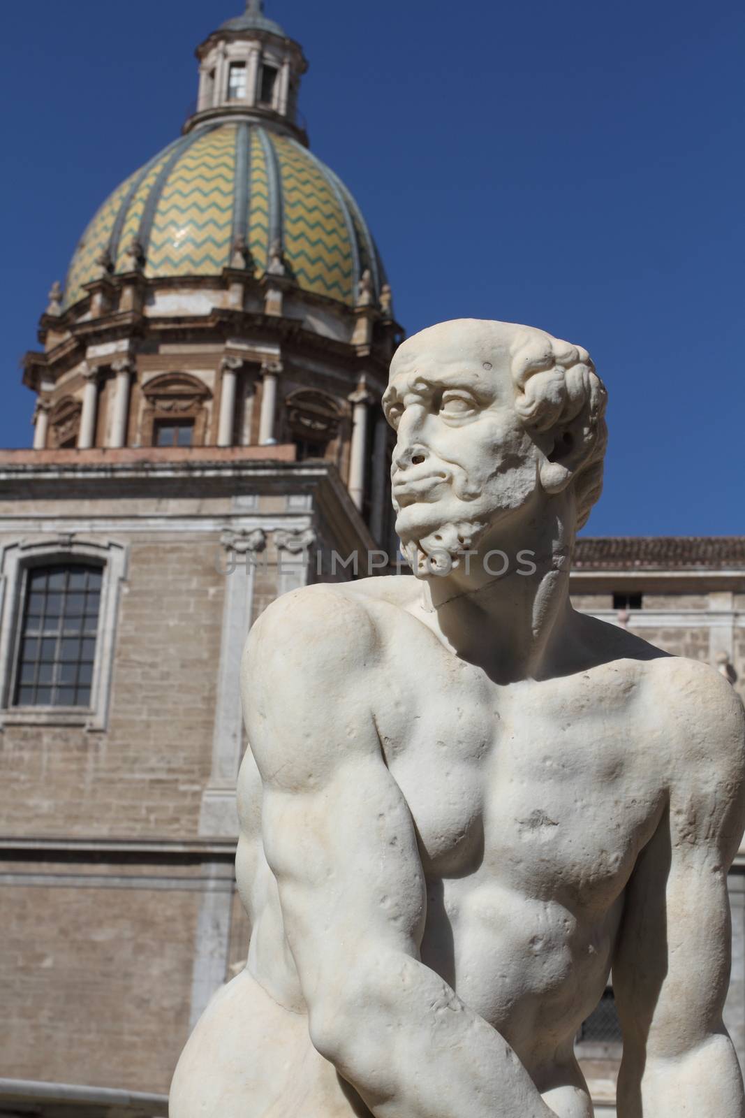 Palermo, Italy - June 29, 2016: The pretoria fountain built in 1554 by Francesco Camilliani