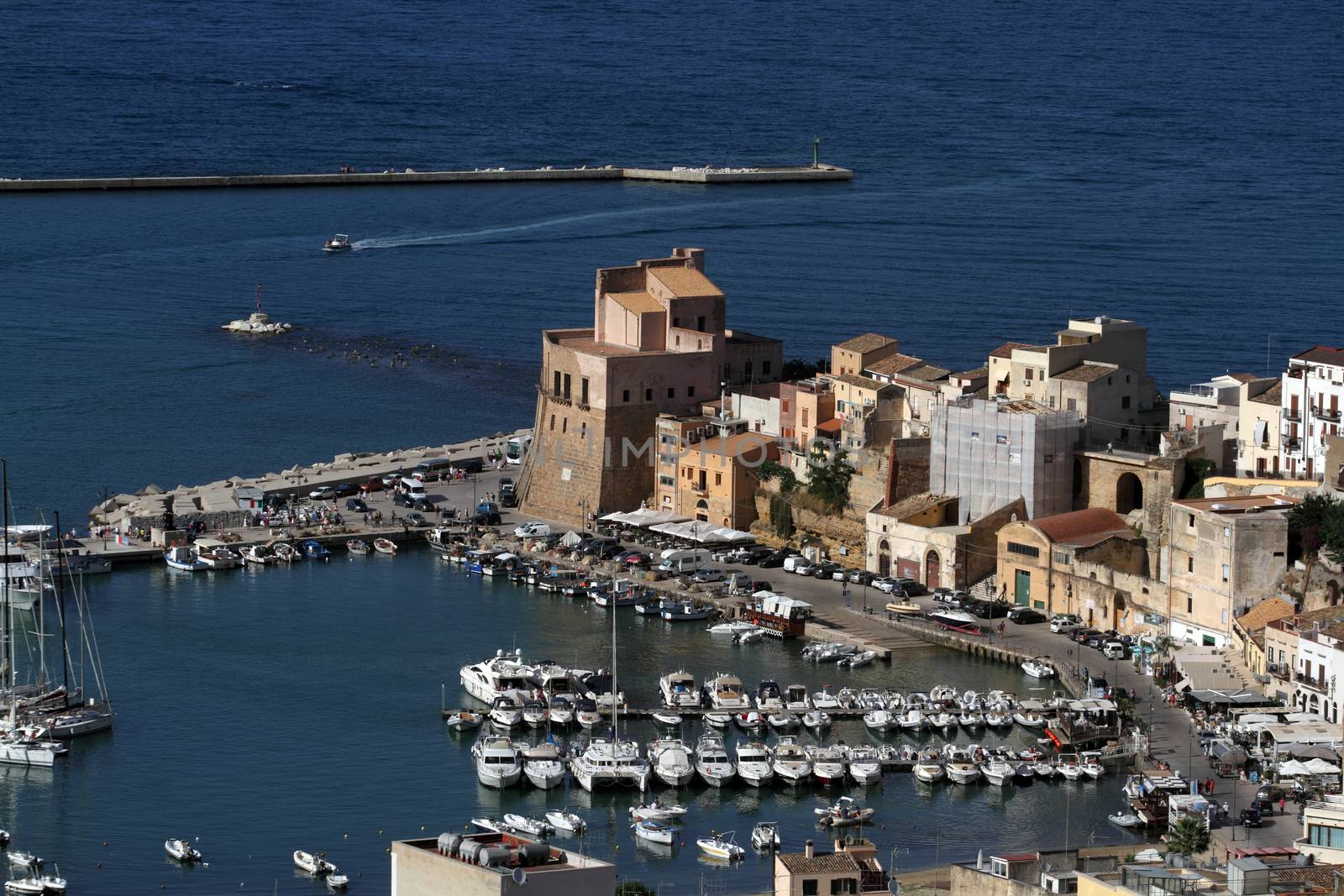 Castellammare del Golfo, Italy - June 29, 2016: overview of the seaside town of Castellammare del Golfo