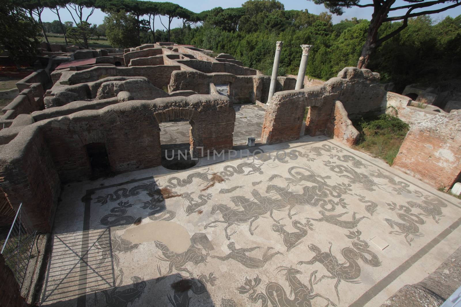 Rome, Italy - August 25, 2019: The archaeological site of Ostia Antica