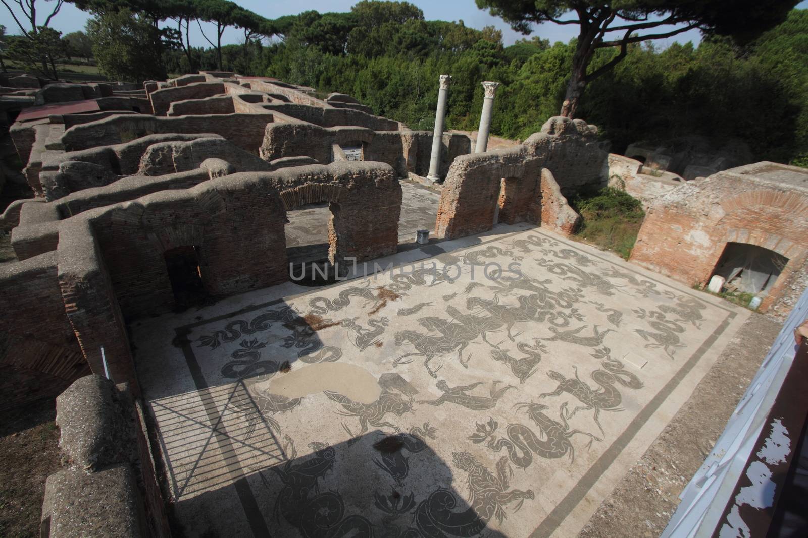 Rome, Italy - August 25, 2019: The archaeological site of Ostia Antica