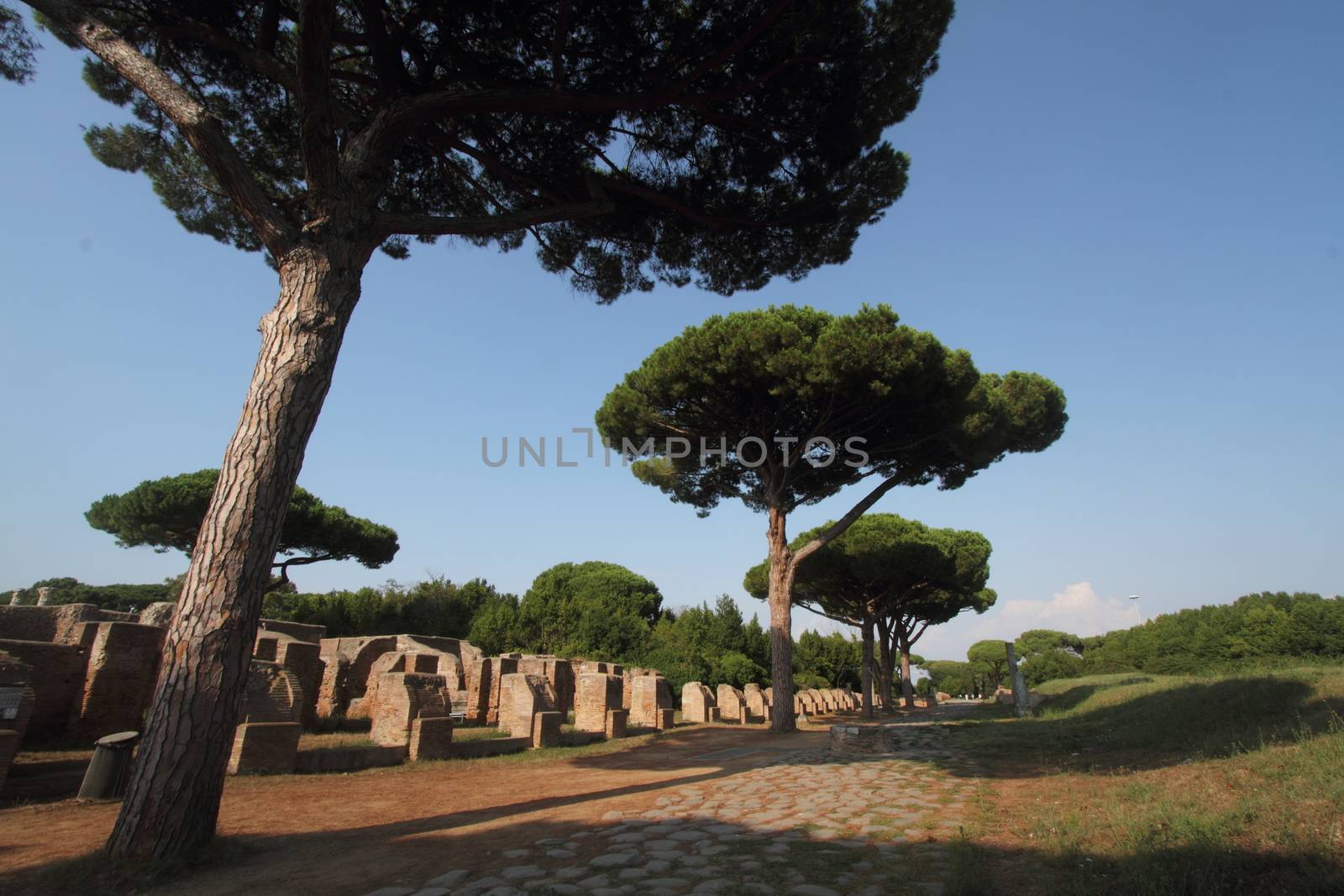 Rome, Italy - August 25, 2019: The archaeological site of Ostia Antica