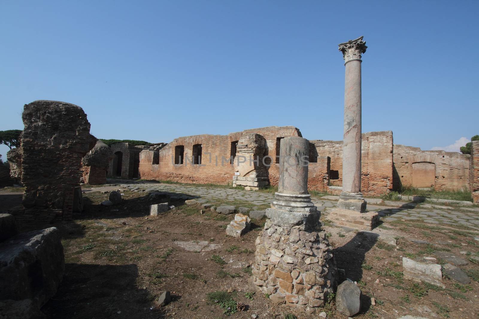 Rome, Italy - August 25, 2019: The archaeological site of Ostia Antica