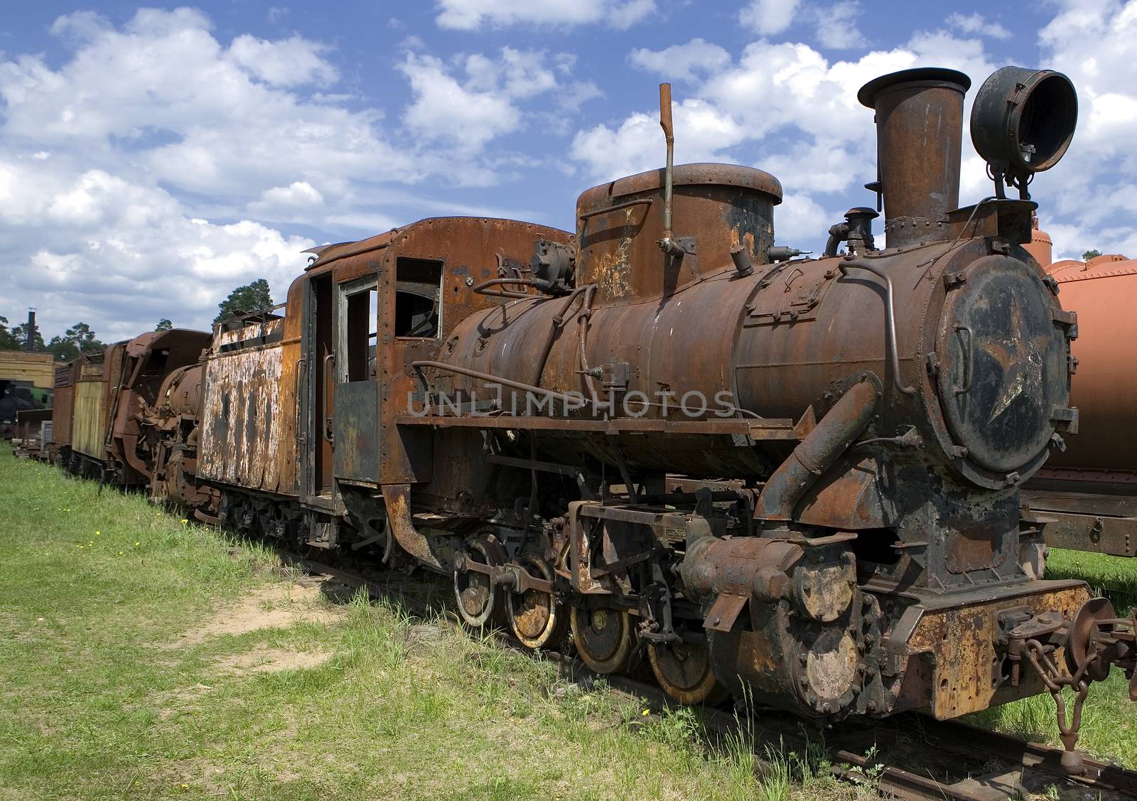 Old rusty steam locomotive in open air museum of Pereslavl, Russia