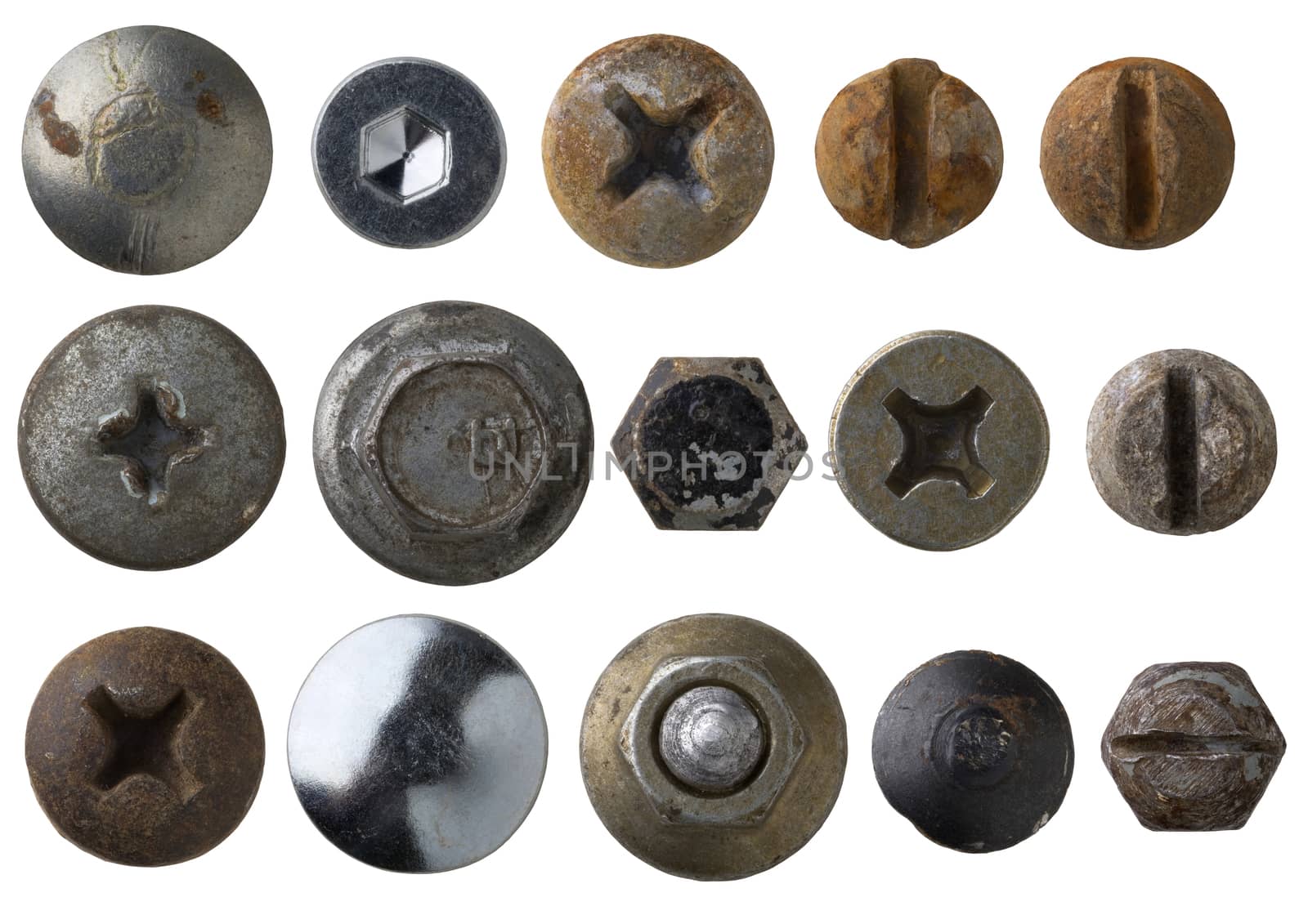screw and bolts heads isolated on white background 