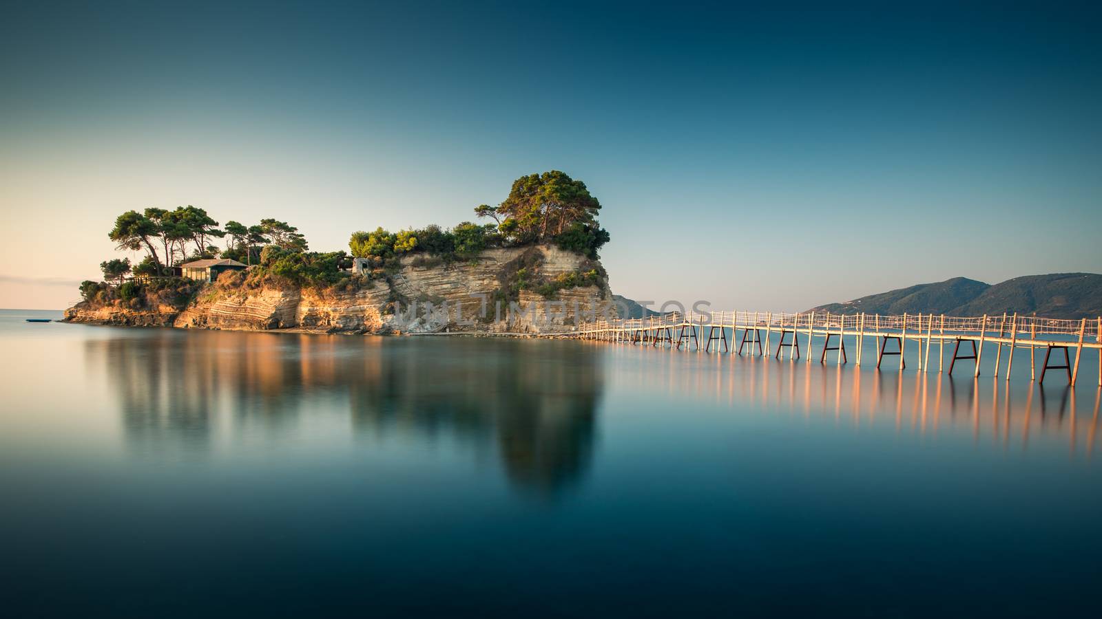 Nice view of the Cameo Island. Great spring scene on the Port Sostis, Zakynthos island, Greece, Europe. Beauty of nature concept background. Long exposure.