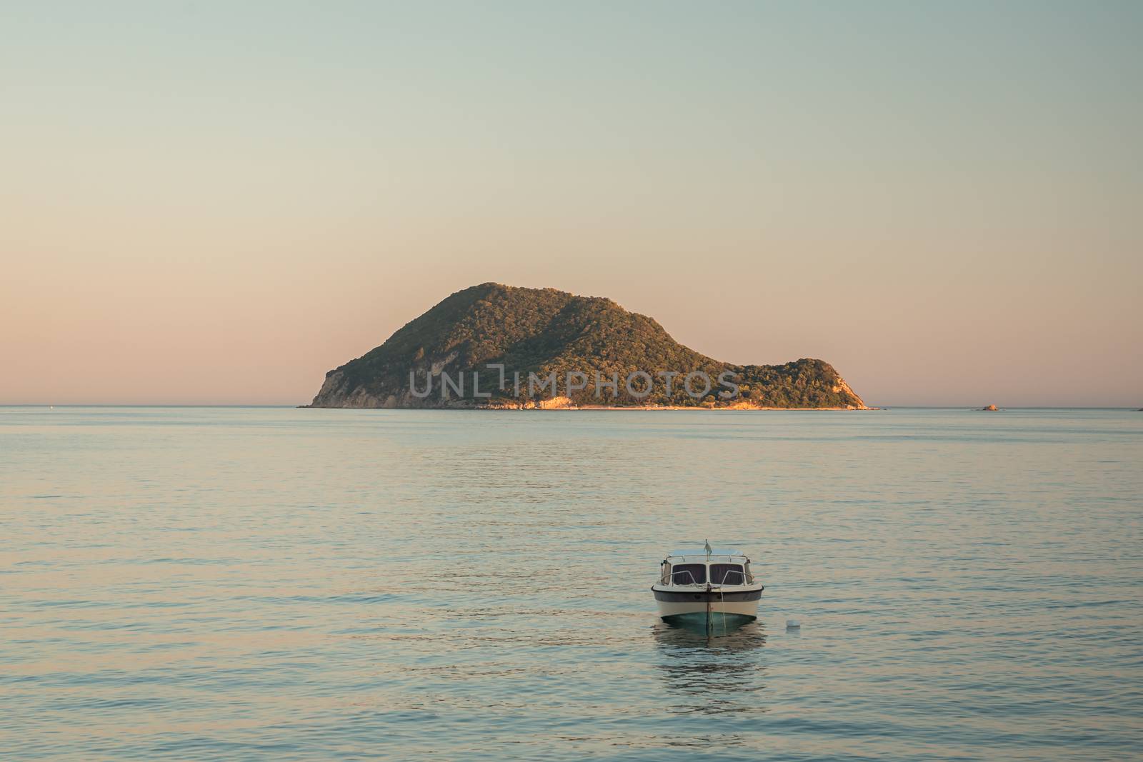 Seaside view of the Marathonisi or Turtle islet near Greek island Zakynthos in the Ionian Sea