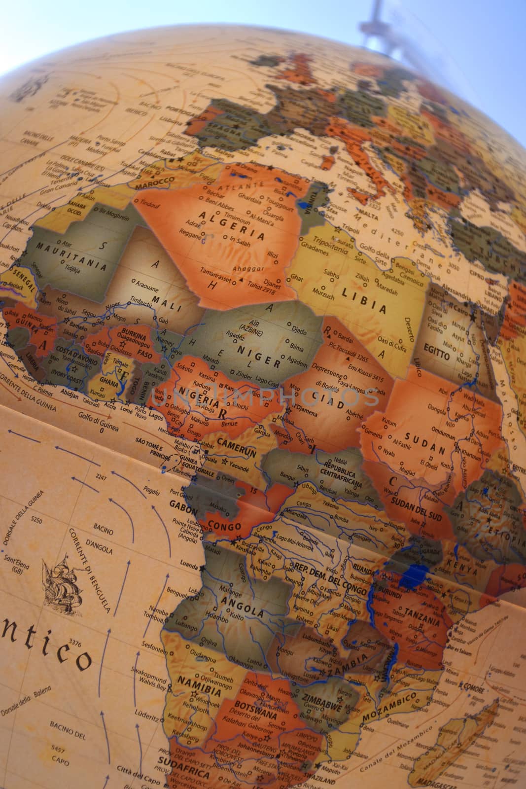 Close-up of a globe with the map of Africa and Europe.