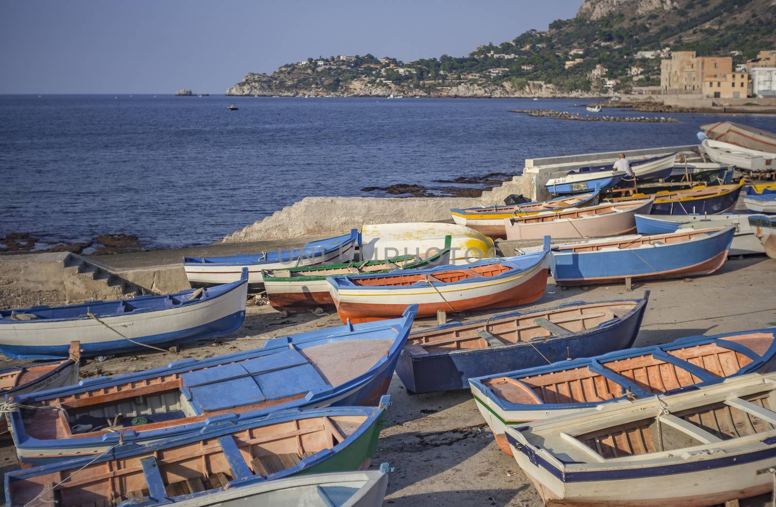 Colorful boats on the beach in Sicily