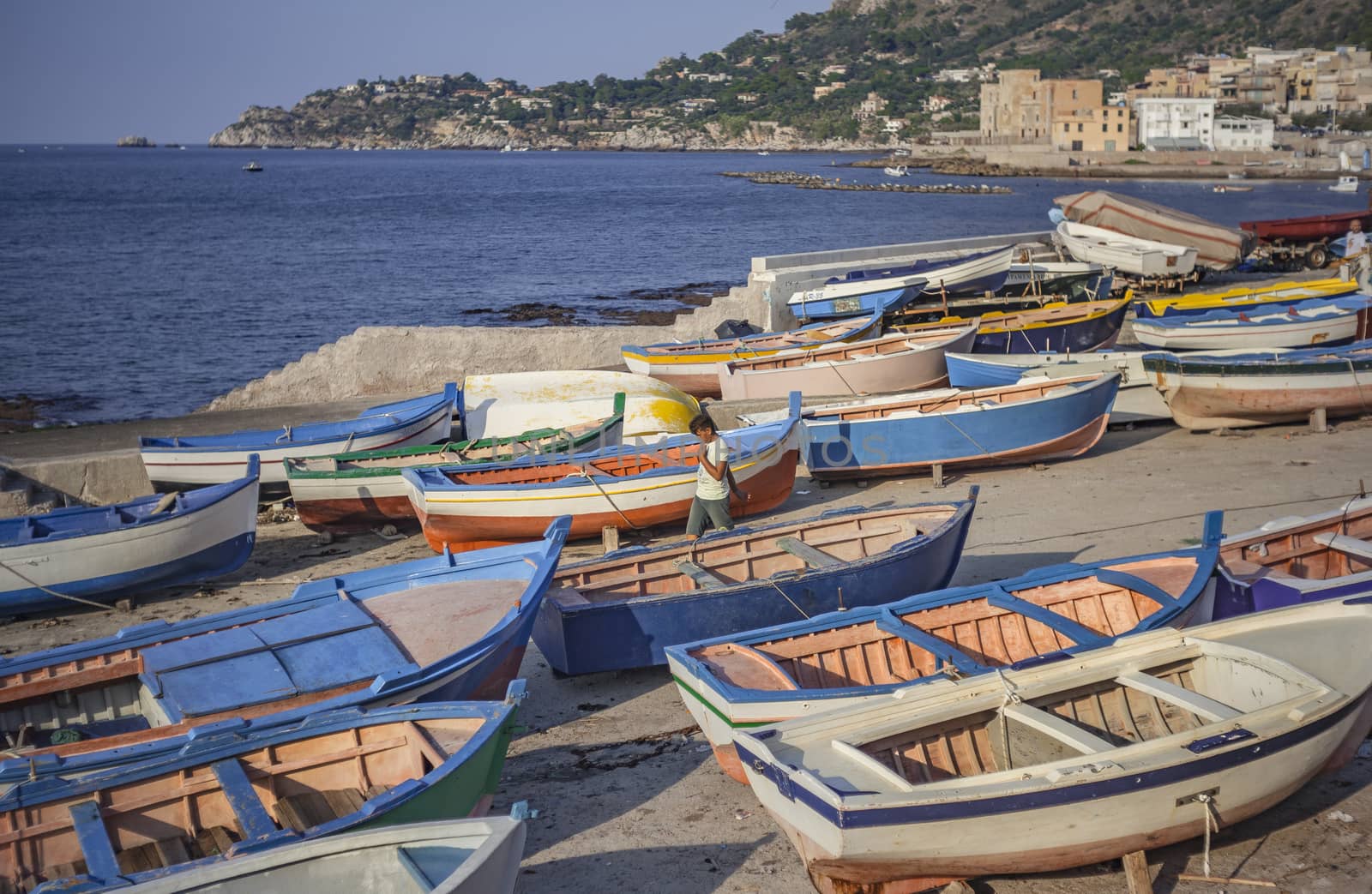 Colorful boats on the beach in Sicily