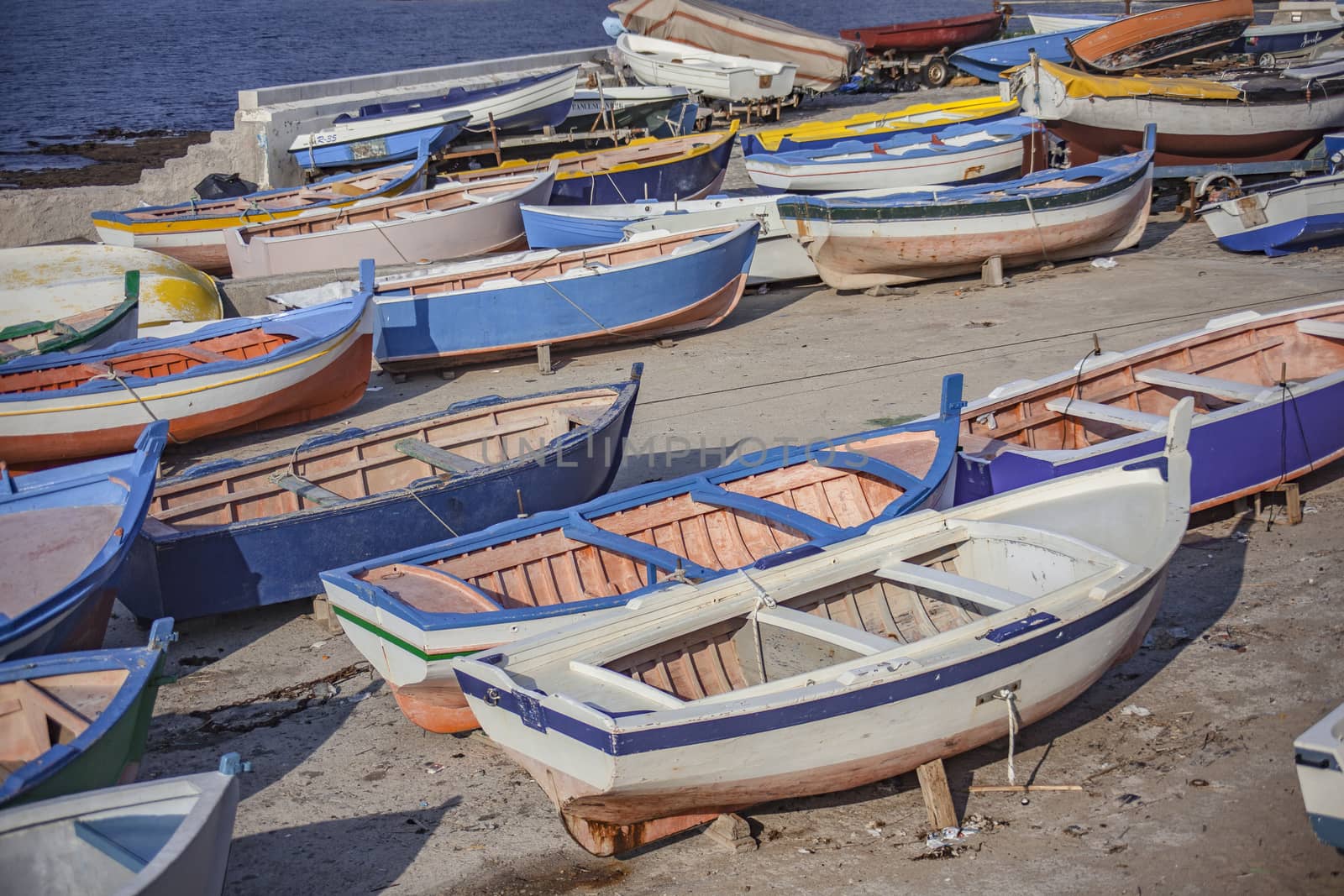 Colorful boats on the beach in Sicily