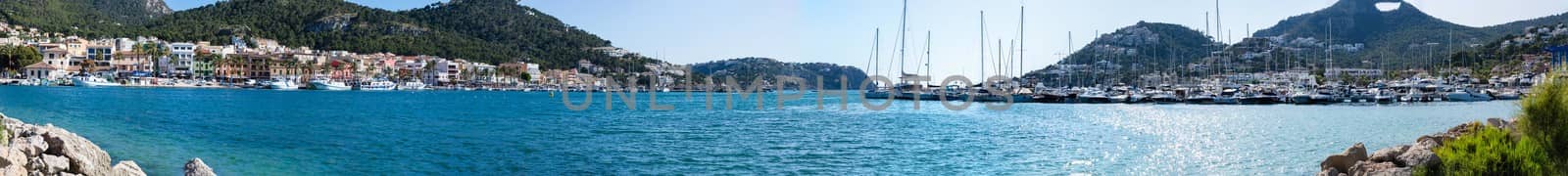 Panoramic view of the bay with the marina of Port Andratx Mallorca Baleares Spain.