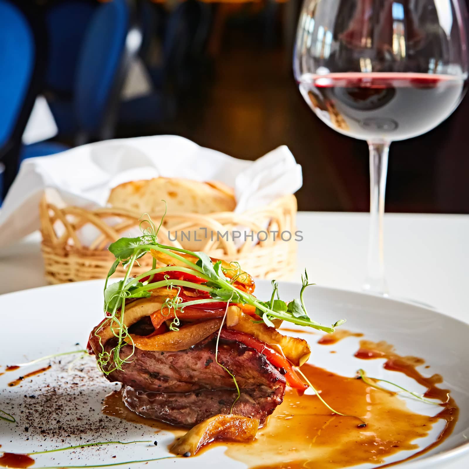 Delicious beef steak with vegetables. Shallow dof. by sarymsakov