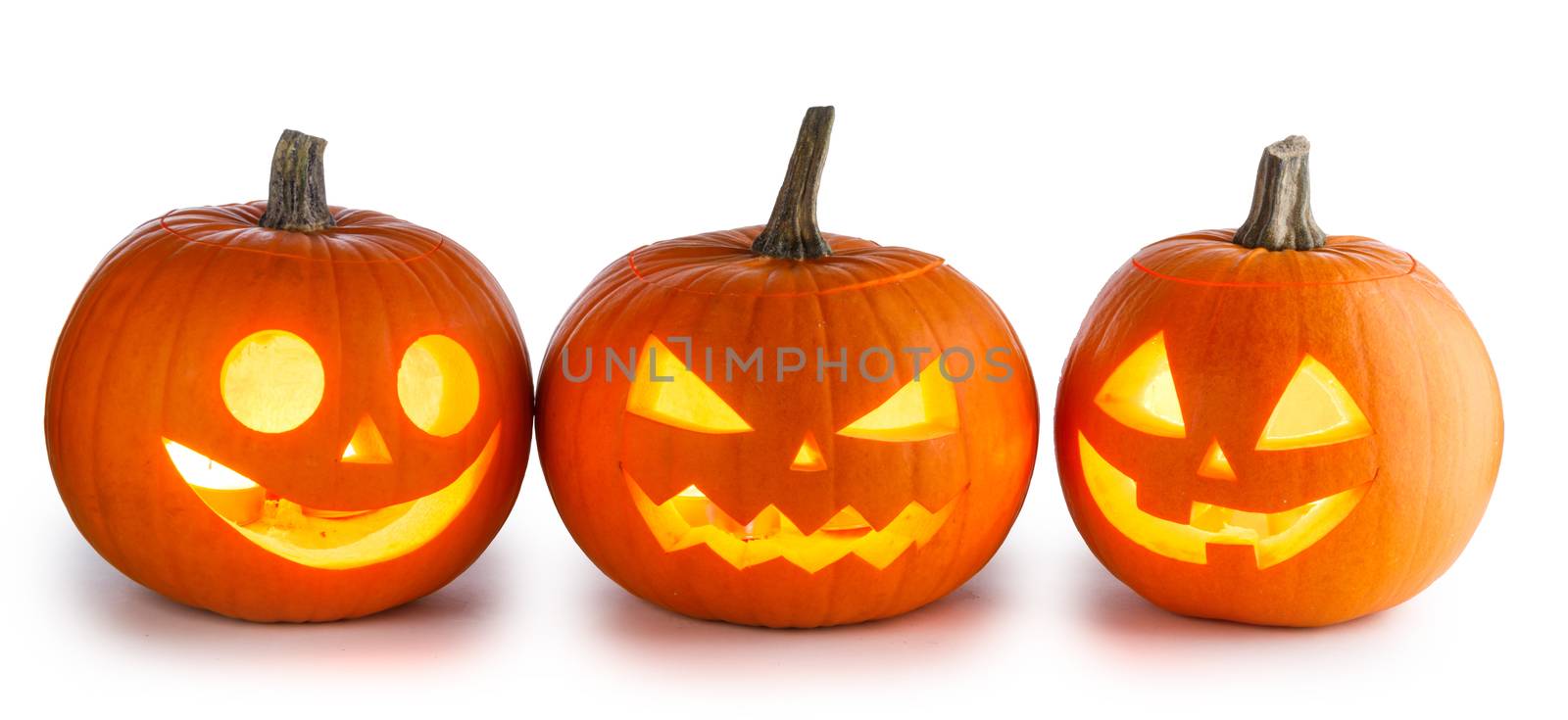 Three Halloween Pumpkins isolated on white background